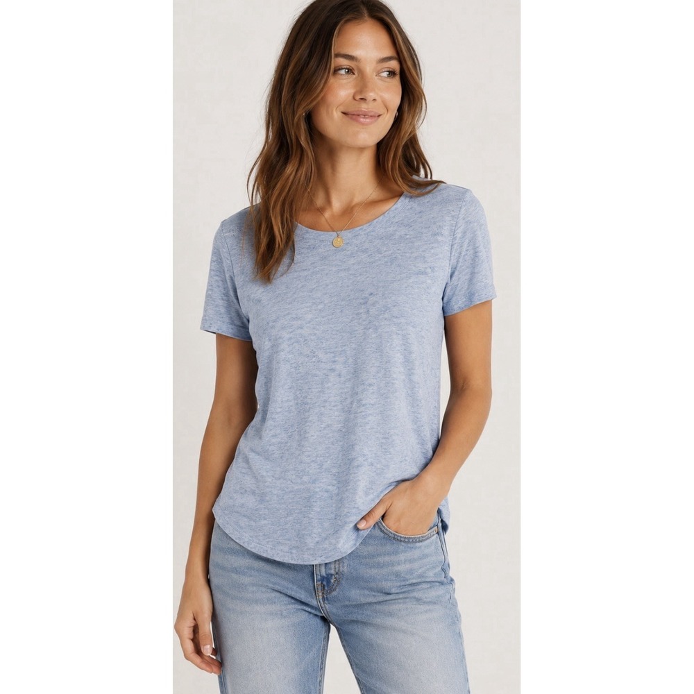 LOFT Vintage Soft Heather Blue Cotton Crew Neck Tee Small Relaxed
